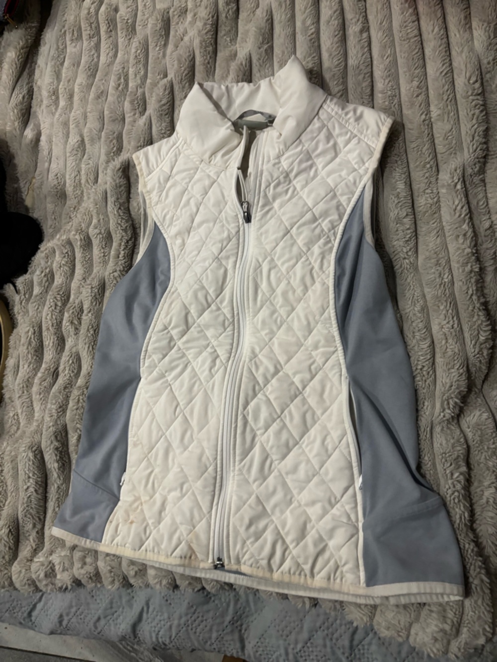 Athleta White Quilted Sleeveless Vest with Gray Panels